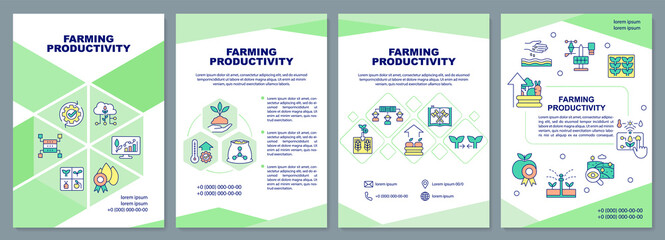 Farming productivity brochure template. Agribusiness. Leaflet design with linear icons. Editable 4 vector layouts for presentation, annual reports. Arial-Black, Myriad Pro-Regular fonts used