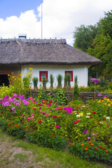 Fototapeta na wymiar Reconstruction of historical building in Open-air Museum of Folk Architecture and Life of the Middle Dnieper in Pereyaslav-Khmelnitsky, Ukraine