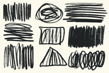 Fototapeta premium Crayon and Charcoal Linear Scribble Stain Set