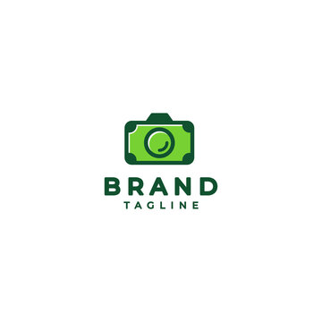 Simple photography logo design in camera icon with money motif. Camera Logo Design with Dollar Money Pattern