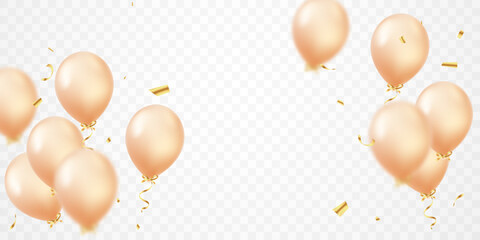 Celebrate with beautiful orange balloons and confetti for festive decorations vector illustration.