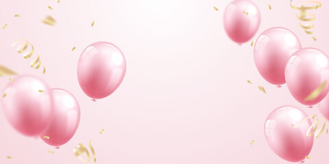 Celebrate with pink balloons with confetti for festive decorations vector illustration. © HNKz