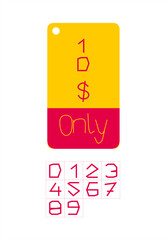 red and yellow 10$ Dollar Only Coupon sign or Label or discount voucher Money Saving label stamp Vector Illustration