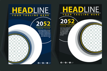 Book Cover Page Design Template in A4 size. This can be adapted to Annual Report, Magazine, Flyer, Poster, Banner, Brochure and for your web. Dark blue and gray color designs.