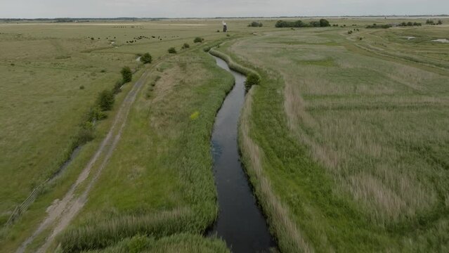 Norfolk Broads Aerial Landscape Windmill Cattel Waterway Cutting