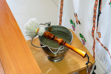 Attributes of a priest of the Orthodox faith. Holy water