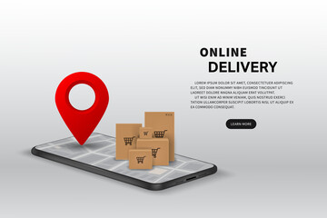 Vector fast delivery concept. Smart phone application. Template banner design. - obrazy, fototapety, plakaty