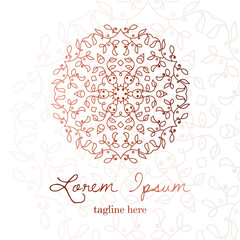 Decorative elegant floral circle badge logo vector illustration with dummy text on white background.