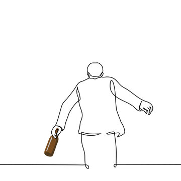 Man Walking Staggering With Bottle In Hand - One Line Drawing Vector. Concept Drunkard With A Drink