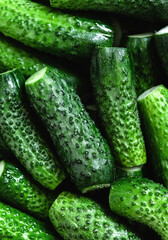 Many fresh green cucumbers. Cucumber harvest. Cucumder background. Top view.