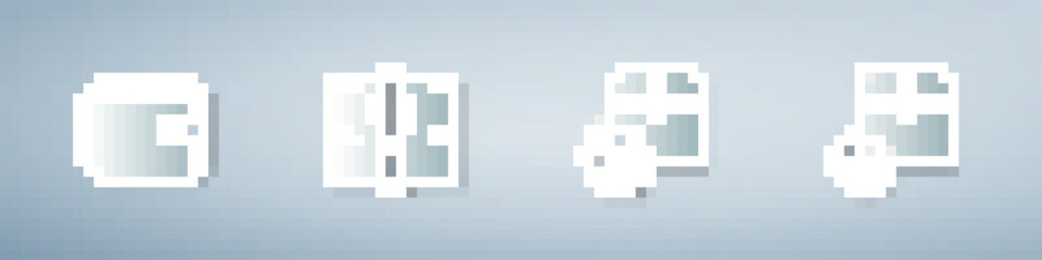 Fototapeta premium Set Wallet, Stacks paper money cash, Cardboard box with discount and Carton cardboard. Paper art style. Vector