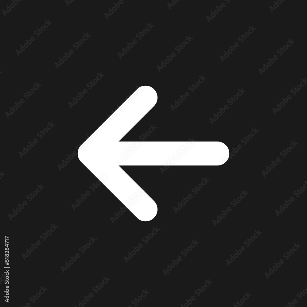 Poster leftwards arrow dark mode glyph ui icon. setting menu. selection mode. user interface design. white 