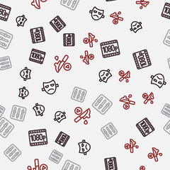 Set line Drama theatrical mask, Full HD 1080p, Sound mixer controller and Thriller movie on seamless pattern. Vector