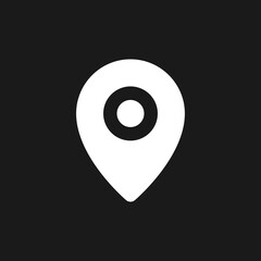 Location pin dark mode glyph ui icon. Saving spot on map. User interface design. White silhouette symbol on black space. Solid pictogram for web, mobile. Vector isolated illustration