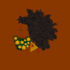 Profile of woman with afro hair wearing floral mask, illustration