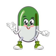 vector illustration of cute capsule mascot saying ok