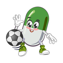 vector illustration of cute capsule mascot playing soccer