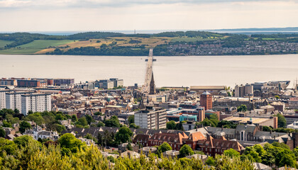 Dundee, Scotland, UK – June 23 2022. The Dundee skyline and distant River Tay