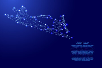 Aircraft screw sports flying, from futuristic polygonal blue lines and glowing stars for banner, poster, greeting card. Vector illustration.