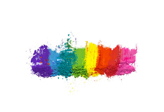 Crushed cosmetic pigment powder isolated on white background. Colors of the rainbow
