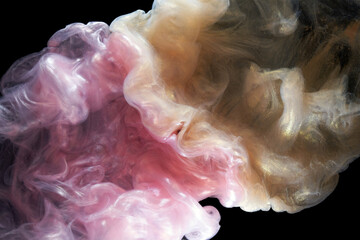 Liquid fluid art abstract background. Pink dancing acrylic paints underwater, ocean space smoke