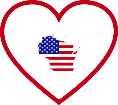 recommend clip art: Map of US federal state of Wisconsin with the flag of the United States of America