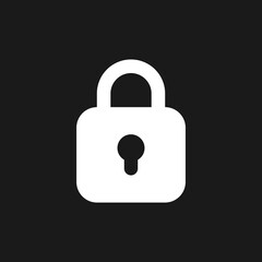 Locked padlock dark mode glyph ui icon. Restrict access. Security settings. User interface design. White silhouette symbol on black space. Solid pictogram for web, mobile. Vector isolated illustration