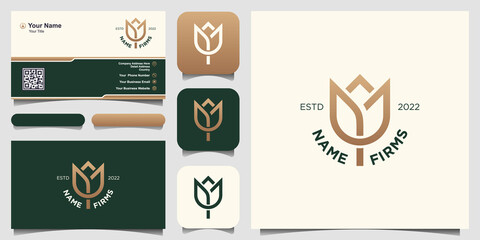 Flower abstract Logo design vector template Linear style.