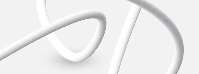 White 3D rounded object on the light background, clean and abstract twisted pipe, modern vector illustration, curved design element levitating, random three dimensional tube render