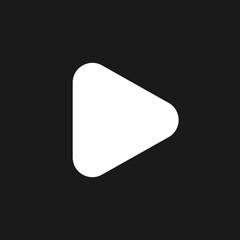 Play button dark mode glyph ui icon. Music player. Playing file. Playback. User interface design. White silhouette symbol on black space. Solid pictogram for web, mobile. Vector isolated illustration
