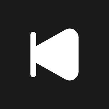recommend clip art: Skip previous button dark mode glyph ui icon. Music player. Playing video. User interface design. White silhouette symbol on black space. Solid pictogram for web, mobile. Vector isolated illustration