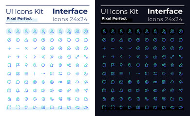 Minimalistic and simple looking pixel perfect gradient linear ui icons set for dark, light mode. Line contour user interface symbols. Modern style pictograms. Vector isolated outline illustrations