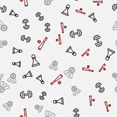 Set line Chess, Dumbbell, Medal and Baseball bat with ball on seamless pattern. Vector