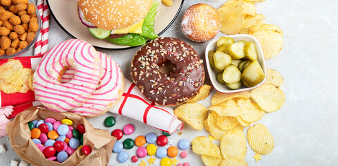 Assorted american food.