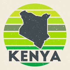 Kenya logo. Sign with the map of country and colored stripes, vector illustration. Can be used as insignia, logotype, label, sticker or badge of the Kenya.