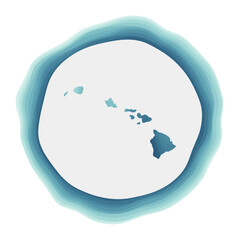 Hawaii logo. Badge of the island. Layered circular sign around Hawaii border shape. Classy vector illustration.