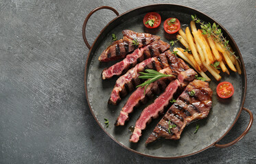 Grilled steak with french fries.