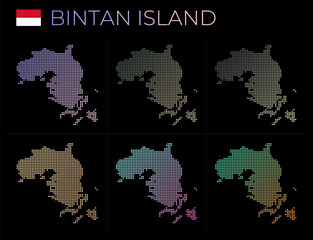 Fototapeta na wymiar Bintan Island dotted map set. Map of Bintan Island in dotted style. Borders of the island filled with beautiful smooth gradient circles. Radiant vector illustration.