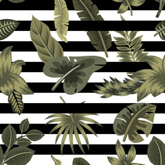 Beautiful, decorative, tropical seamless pattern with exotic green leaves, jungle illustration