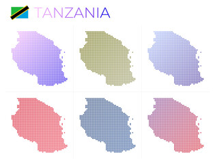 Tanzania dotted map set. Map of Tanzania in dotted style. Borders of the country filled with beautiful smooth gradient circles. Classy vector illustration.
