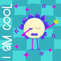 Cartoon conemporary comic smile poster modern for banner design. Vector cover. Retro happy flower vector art illustration. Art collection. Geometric background