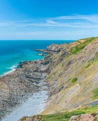 Fototapeta na wymiar Caunter Beach and Cliffs, Hartland Cornwall Heritage Coast, South West Coast Path, Bude, North Cornwall, England