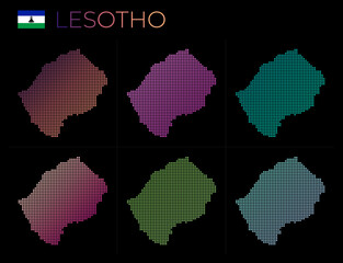 Lesotho dotted map set. Map of Lesotho in dotted style. Borders of the country filled with beautiful smooth gradient circles. Cool vector illustration.