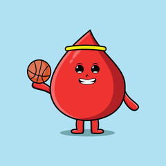 Cute cartoon blood drop character playing basketball 