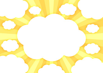 かわいいもくもくフレームと集中線背景素材　黄色