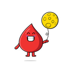 Cute cartoon blood drop floating with moon balloon cartoon vector illustration 
