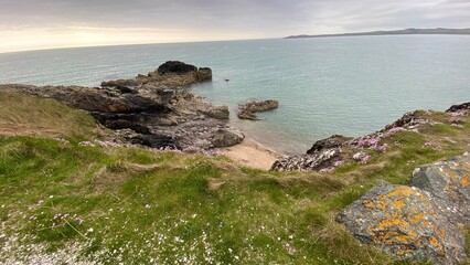 looking out to sea from the rocks and beach