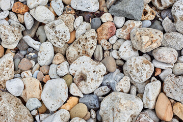 Texture of large sea stones. Porous sea stones of yellow and white colors.