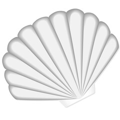 Realistic vector illust of saltwater scallop seashell, clam, conch on white background.