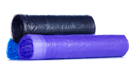 Garbage bags rolls on white background isolation